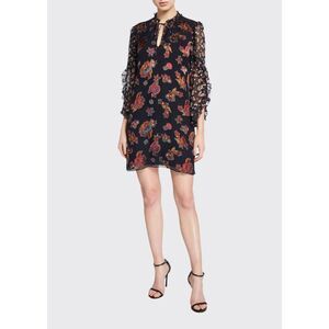 Alice + Olivia Julius Floral Ruffle Dress Women's S Black Red Paisley Silk Mini